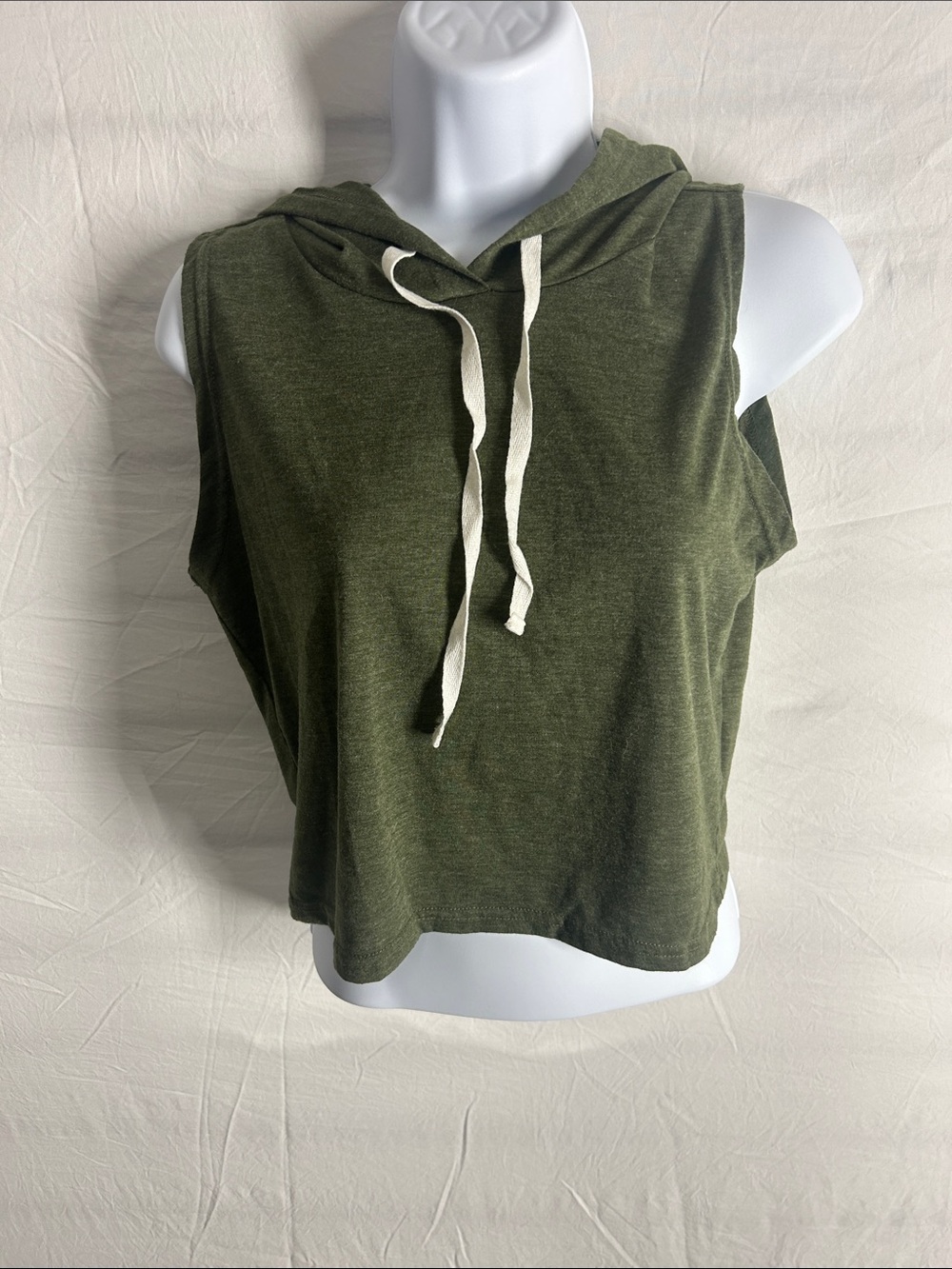 Sleeveless Olive Hooded Tank Top with Drawstring